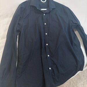 Tommy Hilfiger Men's Dark Blue Plaid Dress Shirt